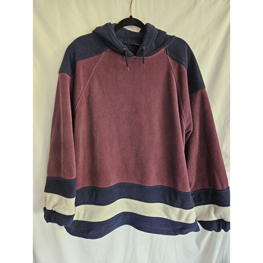 Route 66 Fleece Hoodie Men’s Large Burgundy Navy Colorblock Pullover